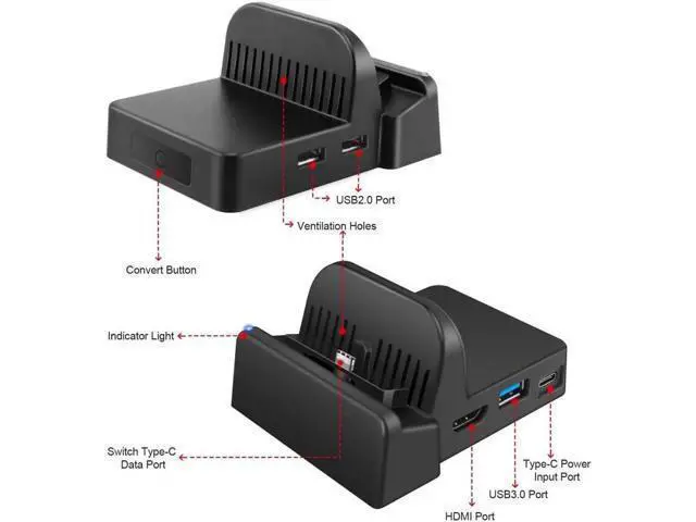 Alt view image 2 of 6 - Switch TV Dock Portable Charging Stand for Nintendo Switch Compact Switch to HDMI Adapter Mini Switch Docking Station with Extra USB 3.0 Port Replacement Charging Dock for Nintendo Switch