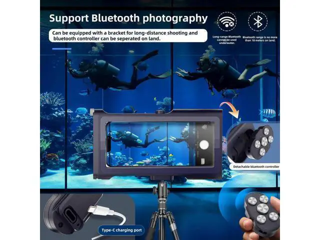 Alt view image 3 of 7 - Universal Waterproof Phone Case for Snorkeling Diving Swimming Surfing Scuba Bluetooth Control for Phone16/15/14 Pro Max Samsung Galaxy S25/S24/S23 Ultra up to 6.9" Blue