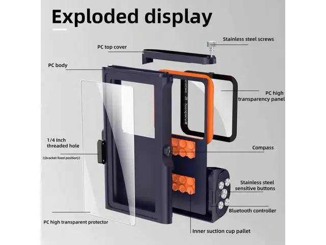 Alt view image 5 of 7 - Universal Waterproof Phone Case for Snorkeling Diving Swimming Surfing Scuba Bluetooth Control for Phone16/15/14 Pro Max Samsung Galaxy S25/S24/S23 Ultra up to 6.9" Blue