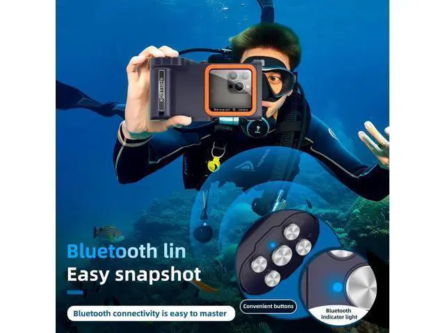 Alt view image 7 of 7 - Universal Waterproof Phone Case for Snorkeling Diving Swimming Surfing Scuba Bluetooth Control for Phone16/15/14 Pro Max Samsung Galaxy S25/S24/S23 Ultra up to 6.9" Blue