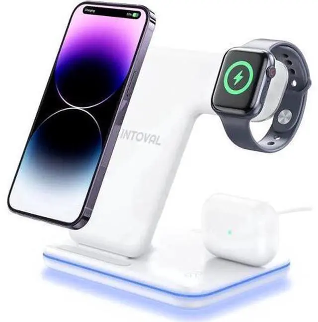 Main image of Intoval Charging Station for Apple iPhone/iWatch/Airpods, 3 in 1 Wireless Charger for iPhone15/14/13(Pro, Pro Max) 12/11/XS/XR, iWatch9/8/Ultra/7/6/SE/5/4/3/2, Airpods Pro2/Pro1/3/2/1(Z5 White)