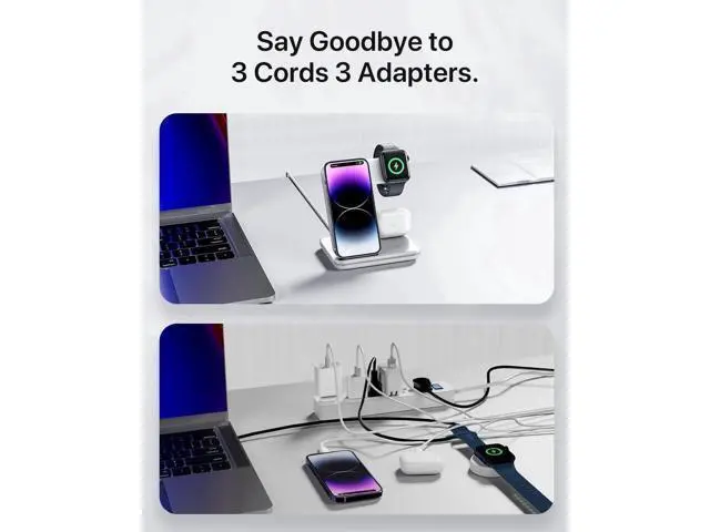Alt view image 2 of 5 - Intoval Charging Station for Apple iPhone/iWatch/Airpods, 3 in 1 Wireless Charger for iPhone15/14/13(Pro, Pro Max) 12/11/XS/XR, iWatch9/8/Ultra/7/6/SE/5/4/3/2, Airpods Pro2/Pro1/3/2/1(Z5 White)