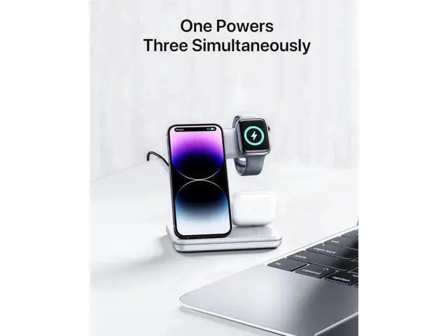 Alt view image 4 of 5 - Intoval Charging Station for Apple iPhone/iWatch/Airpods, 3 in 1 Wireless Charger for iPhone15/14/13(Pro, Pro Max) 12/11/XS/XR, iWatch9/8/Ultra/7/6/SE/5/4/3/2, Airpods Pro2/Pro1/3/2/1(Z5 White)