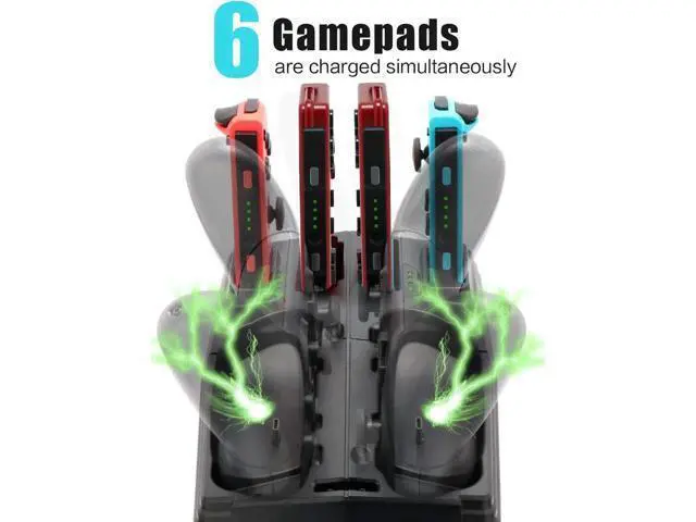 Alt view image 3 of 7 - Controller Charger for Nintendo Switch Charging Dock for Nintendo Switch 4 Joy-Cons 4 Pro Controllers and 2 Poke Ball Plus Controllers Storage Rack for Nintendo Switch Holder for 8 Switch Games