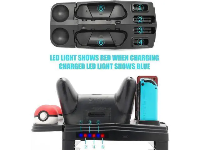 Alt view image 2 of 7 - Controller Charger for Nintendo Switch Charging Dock for Nintendo Switch 4 Joy-Cons 4 Pro Controllers and 2 Poke Ball Plus Controllers Storage Rack for Nintendo Switch Holder for 8 Switch Games