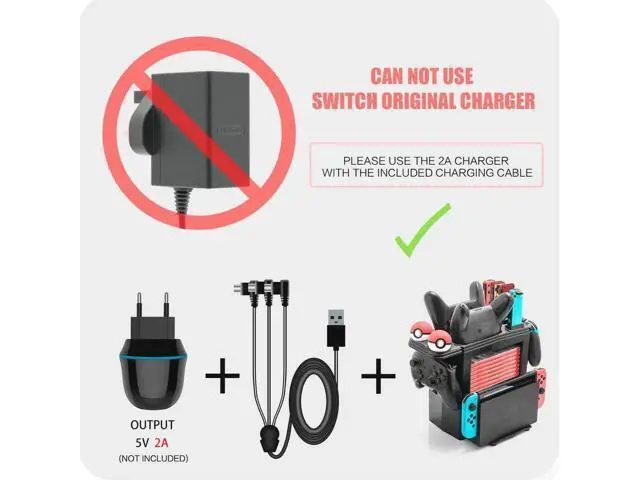 Alt view image 5 of 7 - Controller Charger for Nintendo Switch Charging Dock for Nintendo Switch 4 Joy-Cons 4 Pro Controllers and 2 Poke Ball Plus Controllers Storage Rack for Nintendo Switch Holder for 8 Switch Games
