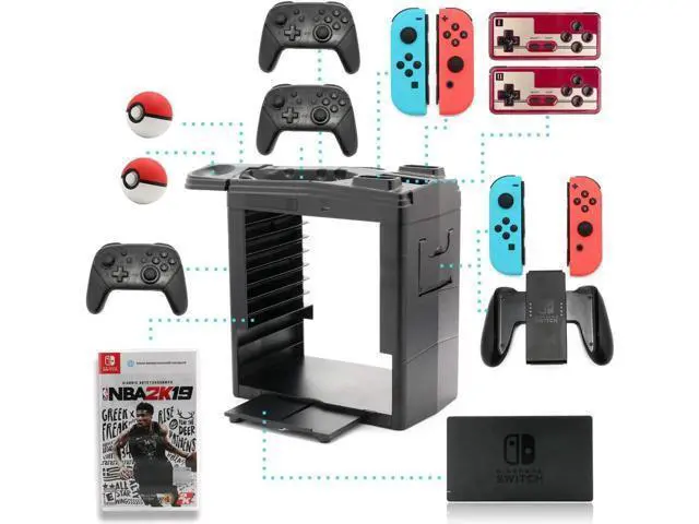 Alt view image 7 of 7 - Controller Charger for Nintendo Switch Charging Dock for Nintendo Switch 4 Joy-Cons 4 Pro Controllers and 2 Poke Ball Plus Controllers Storage Rack for Nintendo Switch Holder for 8 Switch Games