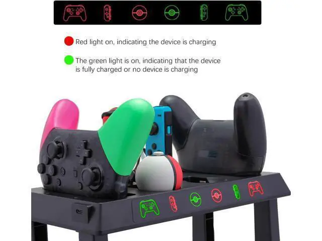 Alt view image 7 of 7 - Charging Dock for Nintendo Switch Joy Cons Pro Controllers and Poke Ball Plus Controllers Organizer for Nintendo Switch Accessories with LED Indicators