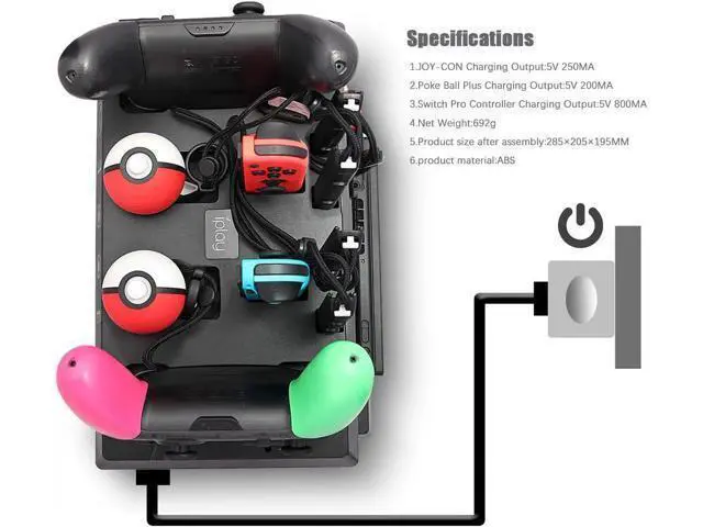 Alt view image 5 of 7 - Charging Dock for Nintendo Switch Joy Cons Pro Controllers and Poke Ball Plus Controllers Organizer for Nintendo Switch Accessories with LED Indicators