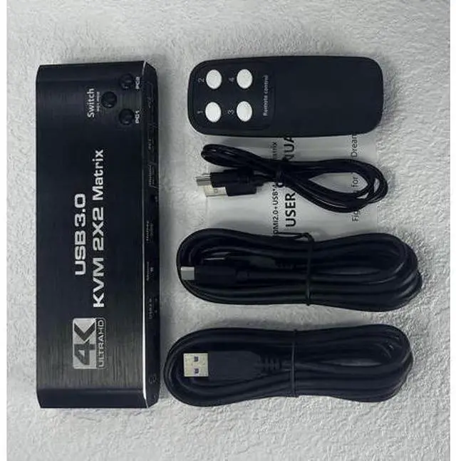 Main image of 2x2 HDMI KVM Switch Matrix, 4K Dual Monitor HDMI KVM Switch Extended Display USB KVM Switch 2 in 2 Out for 2 Computers 2 Monitors with 3.5mm Audio, Support 4 USB 3.0 Share Keyboard Mouse with Hotkey