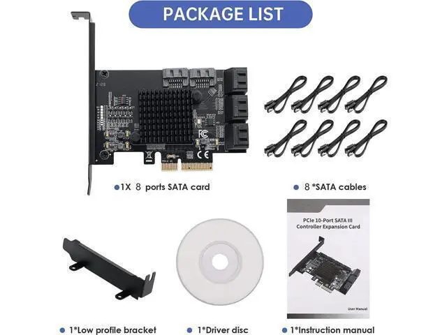 Alt view image 2 of 6 - Aomoproing PCIE 4X SATA Card 8 Ports,with 8 SATA Cables and Low Profile Bracket,PCIE to SATA 3.0 6 Gbps Controller,PCIE to SATA Expansion Card,SATA Controller,SATA PCIE Card,ASM1166+JMB575 Chips