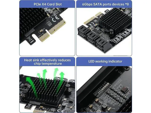 Alt view image 5 of 6 - Aomoproing PCIE 4X SATA Card 8 Ports,with 8 SATA Cables and Low Profile Bracket,PCIE to SATA 3.0 6 Gbps Controller,PCIE to SATA Expansion Card,SATA Controller,SATA PCIE Card,ASM1166+JMB575 Chips