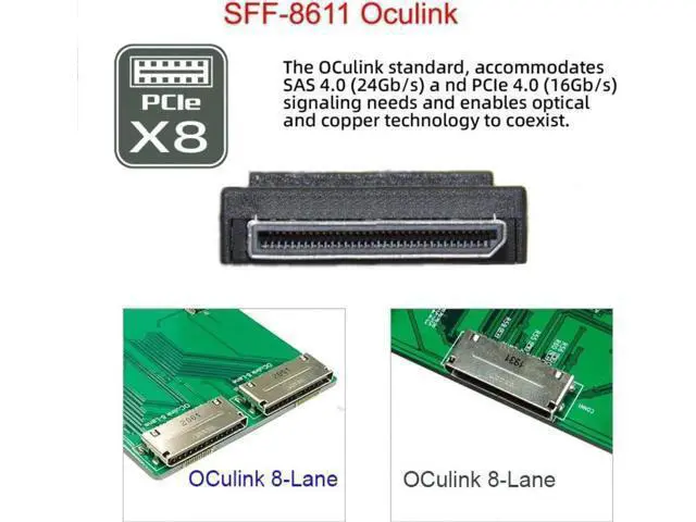 Alt view image 3 of 6 - Aomoproing SFF-8611 to SFF-8654 Cable,OCuLink PCIe PCI-Express SFF-8611 8X 8-Lane to 2 SFF-8654 Slimline 4X SSD Data Active Cable 50cm
