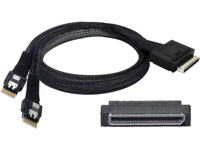 Alt view image 6 of 6 - Aomoproing SFF-8611 to SFF-8654 Cable,OCuLink PCIe PCI-Express SFF-8611 8X 8-Lane to 2 SFF-8654 Slimline 4X SSD Data Active Cable 50cm