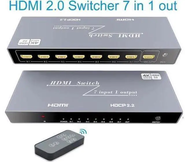 Main image of 7x1 HDMI Switch 4K - HDMI Switch 7 in 1 Out, HDMI Switch with Remote Controller, HDMI 2.0 Support 4K @60Hz TV 3D Audio Video Sync Plug&Play for PS3/4/5 Xbox PC Laptop Projector Blu-ray Player