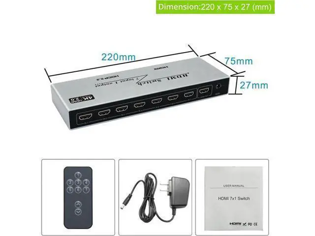 Alt view image 4 of 7 - 7x1 HDMI Switch 4K - HDMI Switch 7 in 1 Out, HDMI Switch with Remote Controller, HDMI 2.0 Support 4K @60Hz TV 3D Audio Video Sync Plug&Play for PS3/4/5 Xbox PC Laptop Projector Blu-ray Player