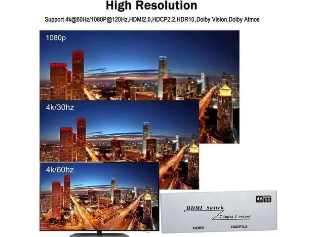 Alt view image 5 of 7 - 7x1 HDMI Switch 4K - HDMI Switch 7 in 1 Out, HDMI Switch with Remote Controller, HDMI 2.0 Support 4K @60Hz TV 3D Audio Video Sync Plug&Play for PS3/4/5 Xbox PC Laptop Projector Blu-ray Player