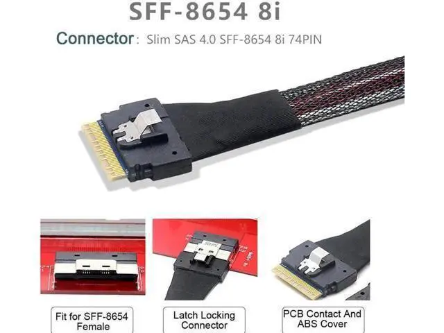 Alt view image 3 of 3 - Aomoproing SAS 4.0 SFF-8654 8i 74pin Host to SFF-8654 Slim SAS Target Cable 50cm PCI-E Slim Line