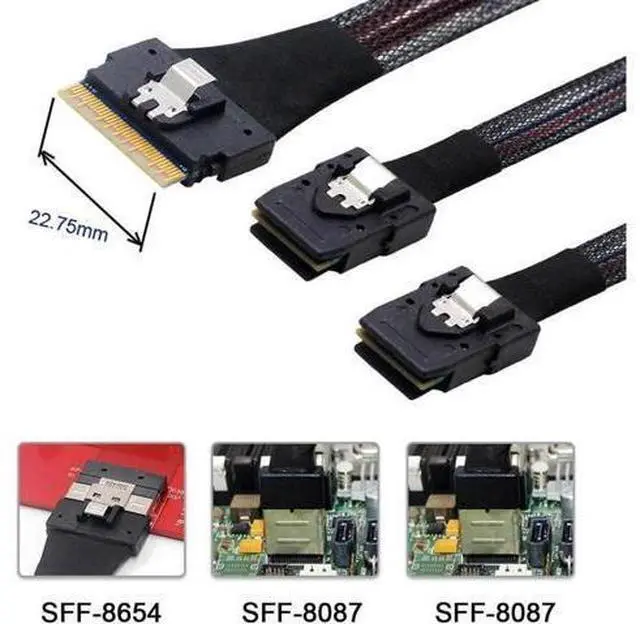 Main image of Aomoproing PCI-E Ultraport Slimline SAS Slim 4.0 SFF-8654 8i 74pin to Dual SFF-8087 Mini SAS Cable PCI-Express 50cm