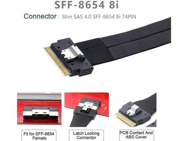 Alt view image 4 of 4 - Aomoproing PCI-E Ultraport Slimline SAS Slim 4.0 SFF-8654 8i 74pin to Dual SFF-8087 Mini SAS Cable PCI-Express 50cm