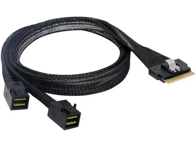 Alt view image 3 of 3 - Aomoproing SAS Slim 4.0 SFF-8654 8i PCI-E Ultraport Slimline 74pin to Dual SFF-8643 4i Cable PCI-Express Mini SAS HD