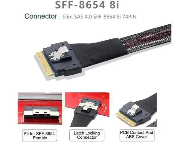Alt view image 2 of 3 - Aomoproing PCI-E Dual Oculink Slim 4.0 SFF-8654 8i 74pin to SFF-8611 Ultraport Slimline SAS 0.5M