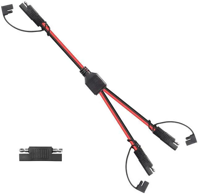 Main image of 12AWG SAE Y Splitter 1 to 2 Extension Cable with Waterproof Cap 1Ft SAE to 2 SAE DC Power Automotive Connector Cable for Solar Panels Battery Connection and Transfer 30cm