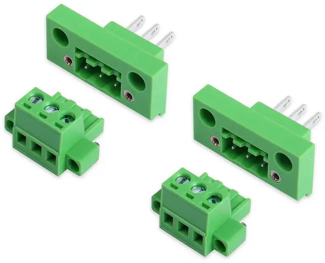 Main image of 2 Sets 3 Pin 5.08 mm Terminal, 3-Pin Pluggable Screw Terminal Block Connectors, 3P Through-wall Terminal Connectors 2EDGWB+2EDGKM with Screw Lock Plate Fixed