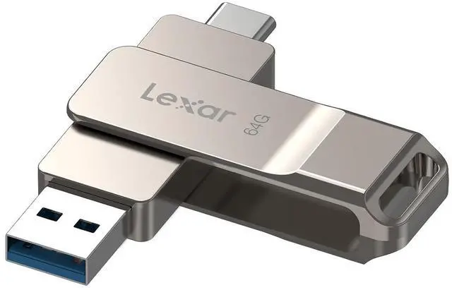 Main image of D40E 64GB Dual USB 3.2 Gen 1 Type-C Jump Drive, USB-C Flash Metal Housing Swivel Design Thumb Drive(Champagne Silver)