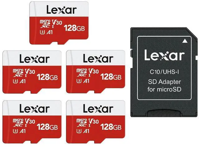 Main image of E-Series 128GB Micro SD Card 5 Pack, microSDXC UHS-I Flash Memory Card with Adapter, 100MB/s, C10, U3, A1, V30, Full HD, 4K UHD, High Speed TF Card