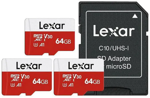 Main image of E-Series 64GB Micro SD Card 3 Pack, microSDXC UHS-I Flash Memory Card with Adapter, 100MB/s, C10, U3, A1, V30, Full HD, 4K UHD, High Speed TF Card