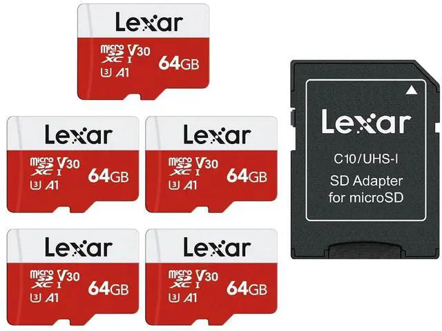 Main image of E-Series 64GB Micro SD Card 5 Pack, microSDXC UHS-I Flash Memory Card with Adapter, 100MB/s, C10, U3, A1, V30, Full HD, 4K UHD, High Speed TF Card