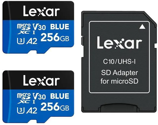 Main image of 256GB 2 PK Blue Micro SD Card 160MB/s microSDXC UHS-I Memory Card | C10, U3, A2, V30, Full HD, 4K UHD, High Speed TF Card with SD Adapter