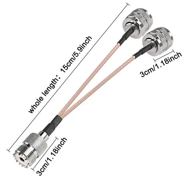 Alt view image 2 of 7 - UHF Female to Dual UHF Male Splitter Cable SO239 to PL-259 Extension Cord RG316 CoaxialCable for HAM CB Radio Antenna-15CM/5.9INCH