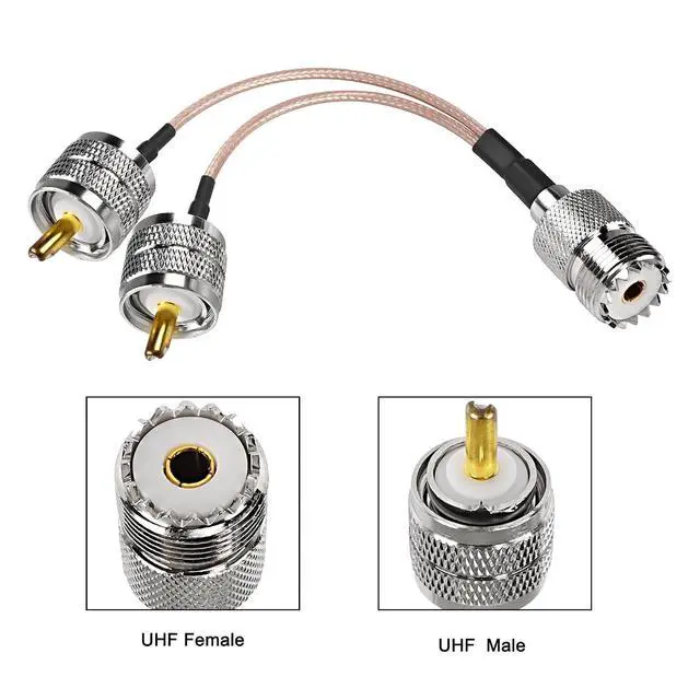 Alt view image 3 of 7 - UHF Female to Dual UHF Male Splitter Cable SO239 to PL-259 Extension Cord RG316 CoaxialCable for HAM CB Radio Antenna-15CM/5.9INCH