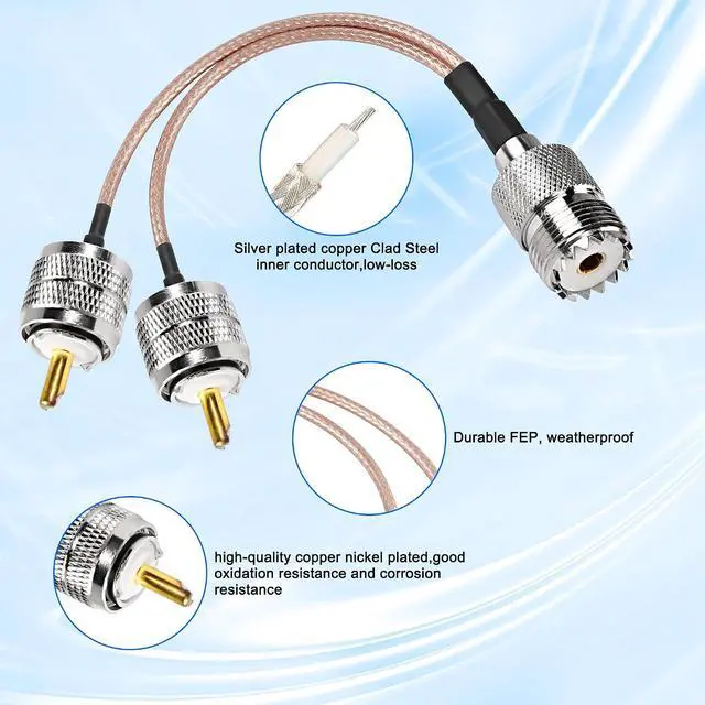 Alt view image 4 of 7 - UHF Female to Dual UHF Male Splitter Cable SO239 to PL-259 Extension Cord RG316 CoaxialCable for HAM CB Radio Antenna-15CM/5.9INCH