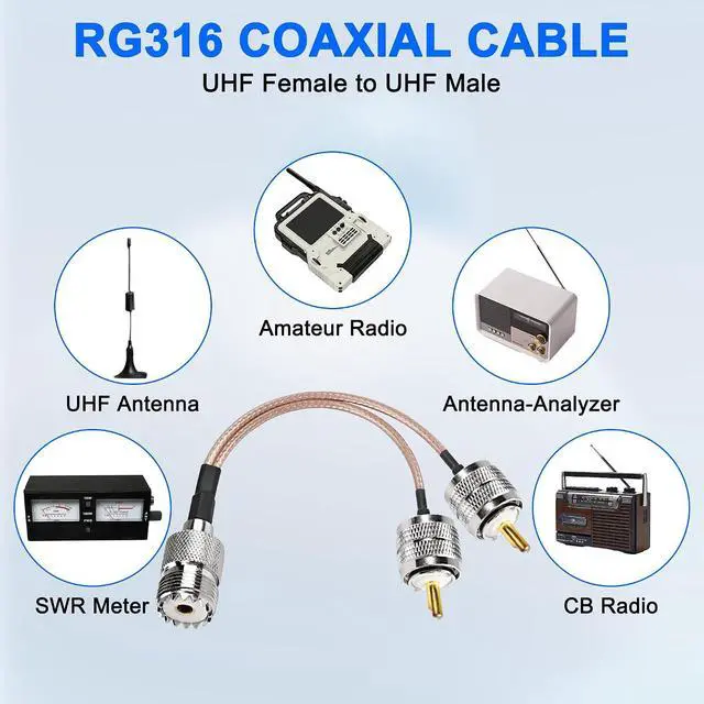 Alt view image 7 of 7 - UHF Female to Dual UHF Male Splitter Cable SO239 to PL-259 Extension Cord RG316 CoaxialCable for HAM CB Radio Antenna-15CM/5.9INCH