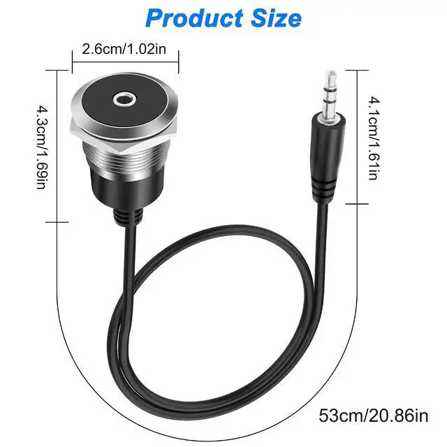 Alt view image 2 of 7 - 3.5mm TRS Panel Mount Audio Cable 1/8" TRS to Threaded Round 3.5mm Jack Female to Male Headphone Extension Cable Embedded Fixed AUX Audio Adapter for Laptop Microphones - 50CM/1.64FT (Male)