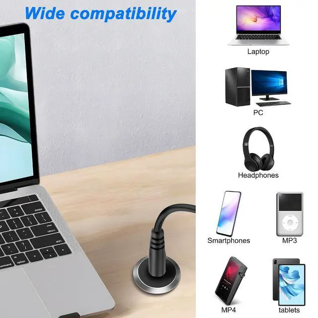 Alt view image 7 of 7 - 3.5mm TRS Panel Mount Audio Cable 1/8" TRS to Threaded Round 3.5mm Jack Female to Male Headphone Extension Cable Embedded Fixed AUX Audio Adapter for Laptop Microphones - 50CM/1.64FT (Male)