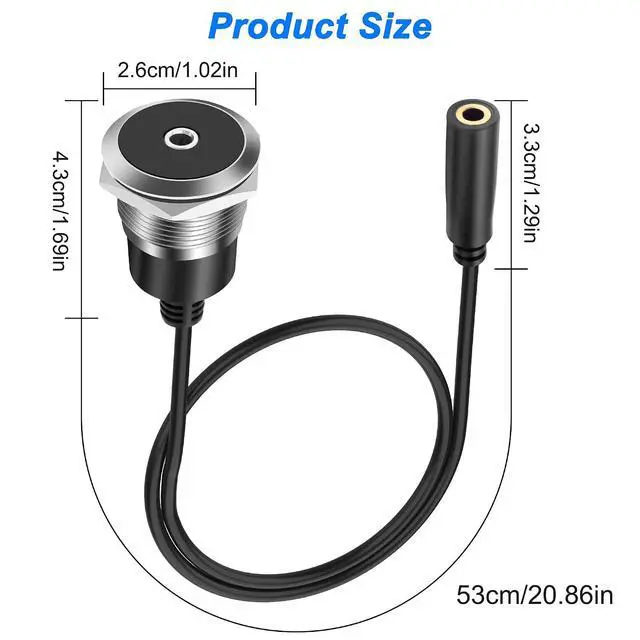 Alt view image 2 of 7 - 3.5mm TRS Panel Mount Audio Cable 1/8" TRS to Threaded Round 3.5mm Jack Female to Female Headphone Extension Cable Embedded Fixed AUX Audio Adapter for Laptop Microphones - 50CM/1.64FT