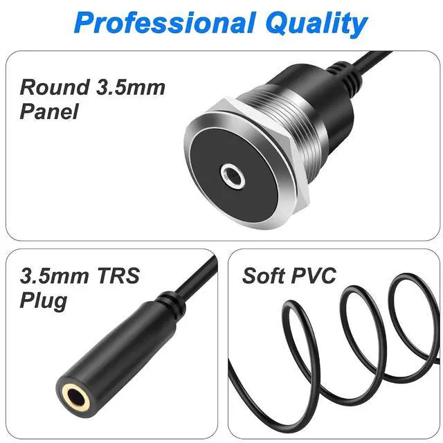 Alt view image 3 of 7 - 3.5mm TRS Panel Mount Audio Cable 1/8" TRS to Threaded Round 3.5mm Jack Female to Female Headphone Extension Cable Embedded Fixed AUX Audio Adapter for Laptop Microphones - 50CM/1.64FT