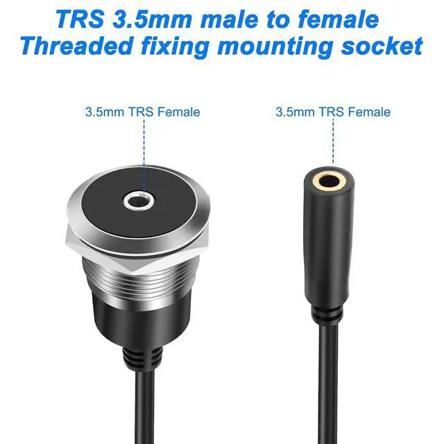 Alt view image 4 of 7 - 3.5mm TRS Panel Mount Audio Cable 1/8" TRS to Threaded Round 3.5mm Jack Female to Female Headphone Extension Cable Embedded Fixed AUX Audio Adapter for Laptop Microphones - 50CM/1.64FT