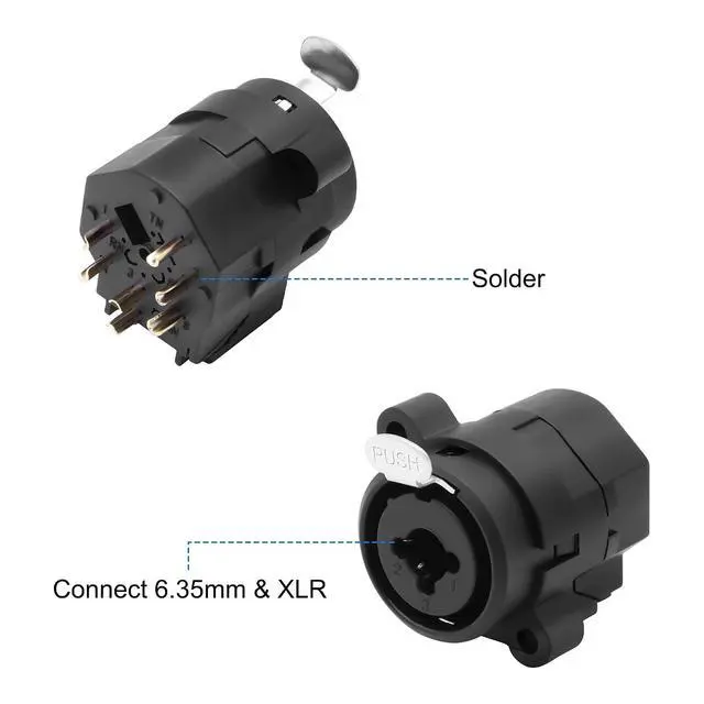Alt view image 3 of 7 - 2 in 1 XLR & 6.35mm Socket Combo 3 Pin XLR + 1/4" 6.35mm Stereo Jack Chassis Audio Socket Panel Mount Solder Connector 3 Pin 1/4" TS/TRS Plug Adapter Microphone Mic Speaker Adapter - 2PCS