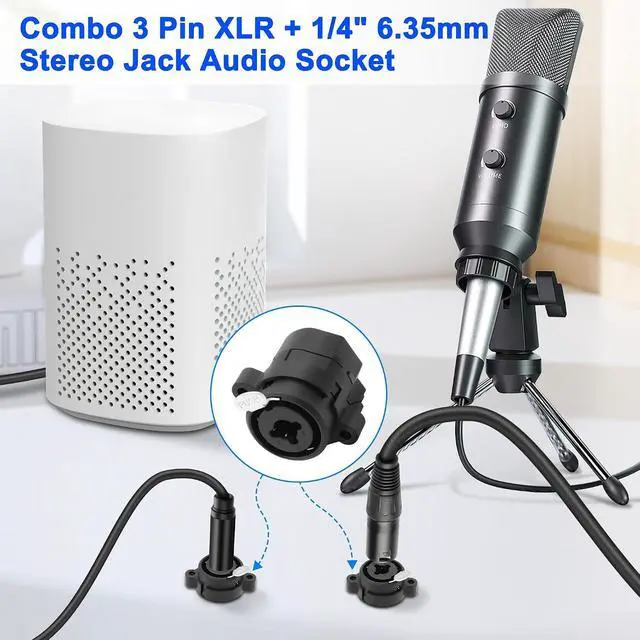 Alt view image 6 of 7 - 2 in 1 XLR & 6.35mm Socket Combo 3 Pin XLR + 1/4" 6.35mm Stereo Jack Chassis Audio Socket Panel Mount Solder Connector 3 Pin 1/4" TS/TRS Plug Adapter Microphone Mic Speaker Adapter - 2PCS