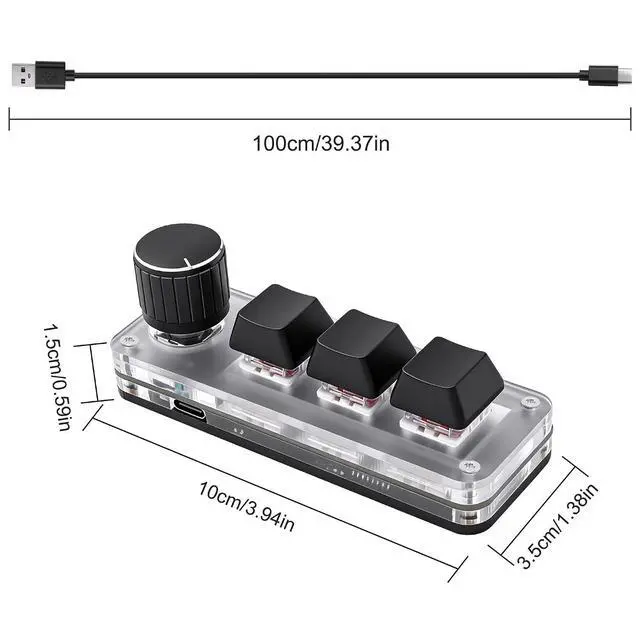 Alt view image 2 of 7 - Mini 3 Key Keypad Mechanical Keyboard One Handed Hot Key with 1 Knob DIY Programmable Macro Customized Program with RGB led for Office Gaming Media Supplies -1 PCS