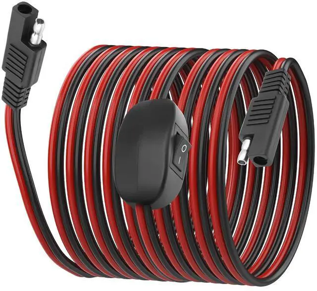 Main image of SAE Extension Cable with ON/Off Switch 14AWG Solar Power Cable Wire Harness Quick Connect Wire 12V-24V SAE Connector for Solar Panel RV Motorcycle Camp Trailer - 2.5M/8.2FT