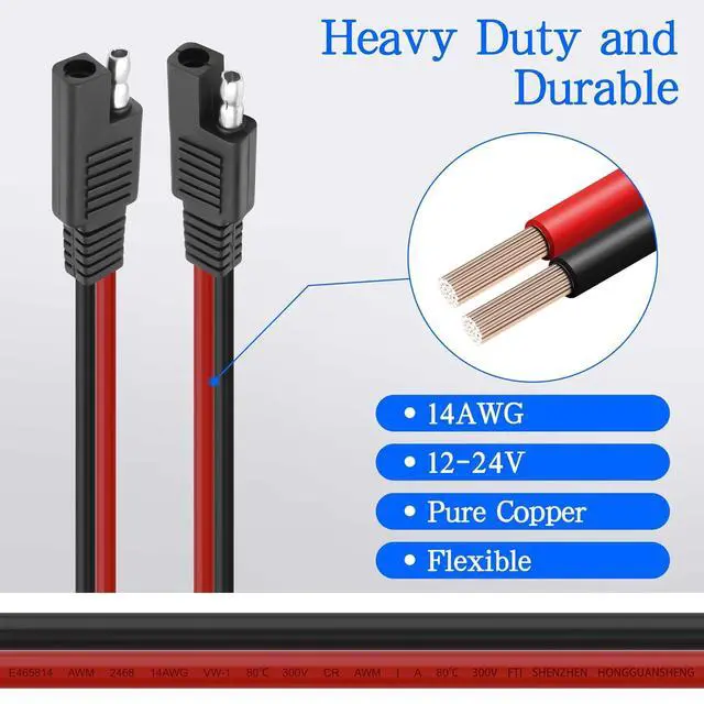Alt view image 2 of 7 - SAE Extension Cable with ON/Off Switch 14AWG Solar Power Cable Wire Harness Quick Connect Wire 12V-24V SAE Connector for Solar Panel RV Motorcycle Camp Trailer - 2.5M/8.2FT