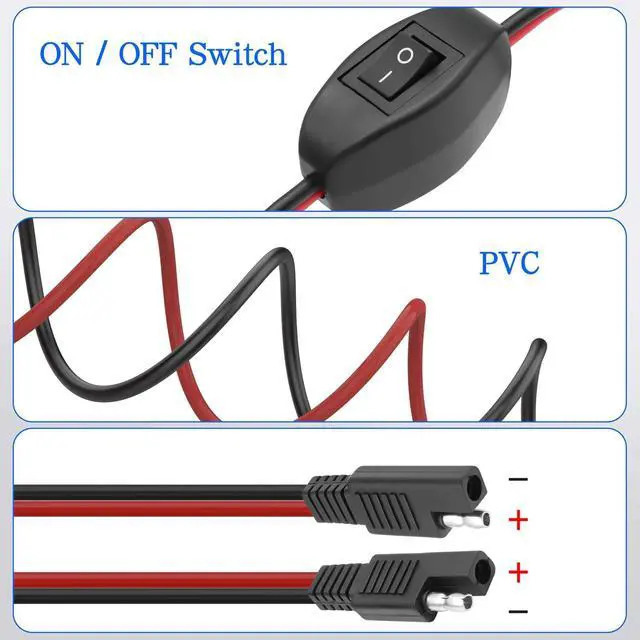 Alt view image 3 of 7 - SAE Extension Cable with ON/Off Switch 14AWG Solar Power Cable Wire Harness Quick Connect Wire 12V-24V SAE Connector for Solar Panel RV Motorcycle Camp Trailer - 2.5M/8.2FT