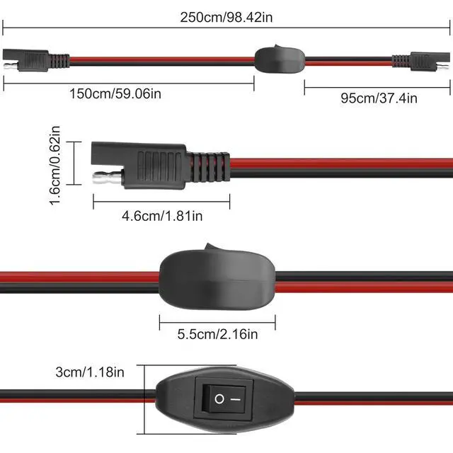 Alt view image 7 of 7 - SAE Extension Cable with ON/Off Switch 14AWG Solar Power Cable Wire Harness Quick Connect Wire 12V-24V SAE Connector for Solar Panel RV Motorcycle Camp Trailer - 2.5M/8.2FT