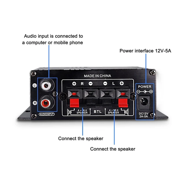 Alt view image 5 of 7 - XMSJSIY 12V HiFi Stereo Audio Amplifier for Car 2 Channel HiFi Bass Audio